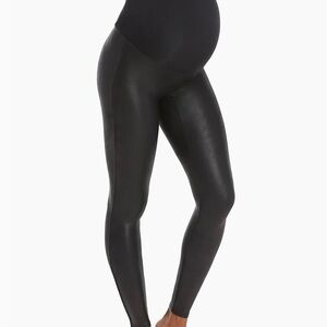 SPANX Shiny Black Mama Faux Leather Maternity Leggings